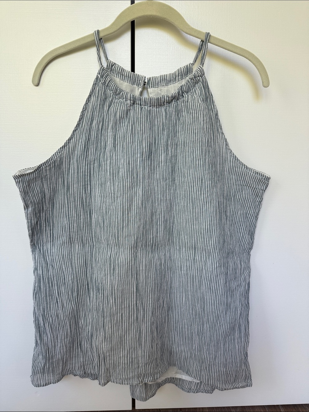 Carve Designs Striped High-Neck Top in Gray and White